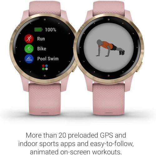 가민 [아마존베스트]Garmin vivoactive 4S, Smaller-Sized GPS Smartwatch, Features Music, Body Energy Monitoring, Animated Workouts, Pulse Ox Sensors and More, Light Gold with Light Pink Band