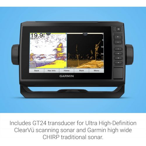가민 Garmin ECHOMAP UHD 73cv, 7 Keyed-Assist Chartplotter with U.S. LakeVu g3 and GT24UHD-TM transducer