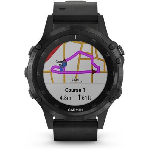 가민 Garmin fnix 5 Plus, Premium Multisport GPS Smartwatch, Features Color Topo Maps, Heart Rate Monitoring, Music and Pay, Black with Leather Band, Model:010-01988-06