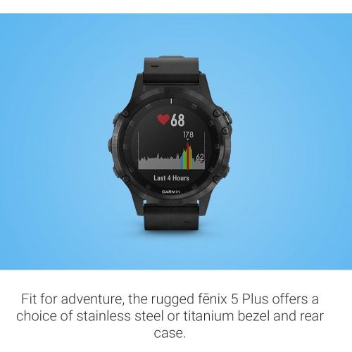 가민 Garmin fnix 5 Plus, Premium Multisport GPS Smartwatch, Features Color Topo Maps, Heart Rate Monitoring, Music and Pay, Black with Leather Band, Model:010-01988-06