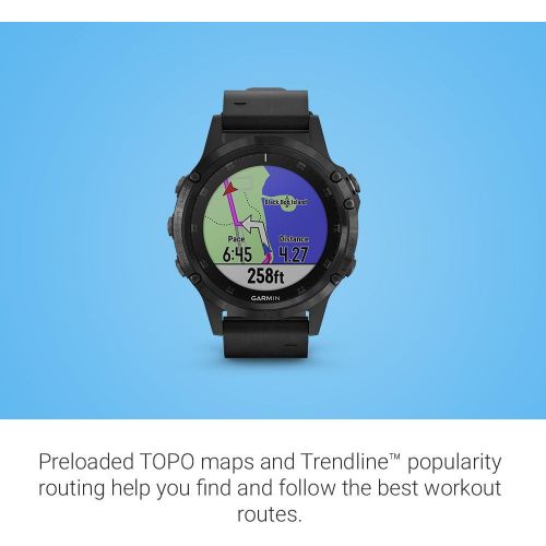 가민 Garmin fnix 5 Plus, Premium Multisport GPS Smartwatch, Features Color Topo Maps, Heart Rate Monitoring, Music and Pay, Black with Leather Band, Model:010-01988-06