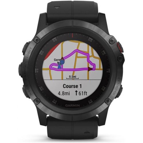 가민 Garmin fnix 5 Plus, Premium Multisport GPS Smartwatch, Features Color Topo Maps, Heart Rate Monitoring, Music and Pay, Black with Black Band