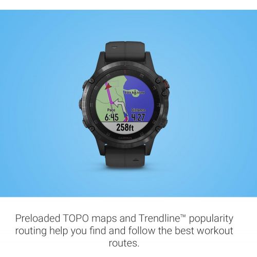 가민 Garmin fnix 5 Plus, Premium Multisport GPS Smartwatch, Features Color Topo Maps, Heart Rate Monitoring, Music and Pay, Black with Black Band