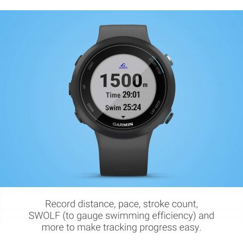 가민 Garmin Swim 2, GPS Swimming Smartwatch for Pool and Open Water, Underwater Heart Rate, Records Distance, Pace, Stroke Count and Type, Slate Gray