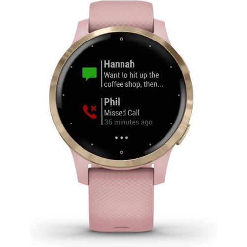 가민 Garmin vivoactive 4S, Smaller-Sized GPS Smartwatch, Features Music, Body Energy Monitoring, Animated Workouts, Pulse Ox Sensors and More, Light Gold with Light Pink Band