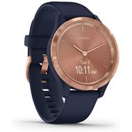 Garmin vivomove 3S, Hybrid Smartwatch with Real Watch Hands and Hidden Touchscreen Display, Rose Gold with Navy Blue Case and Band