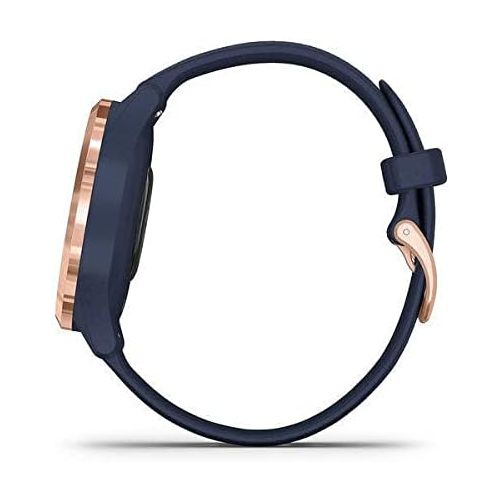 가민 Garmin vivomove 3S, Hybrid Smartwatch with Real Watch Hands and Hidden Touchscreen Display, Rose Gold with Navy Blue Case and Band