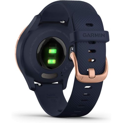 가민 Garmin vivomove 3S, Hybrid Smartwatch with Real Watch Hands and Hidden Touchscreen Display, Rose Gold with Navy Blue Case and Band