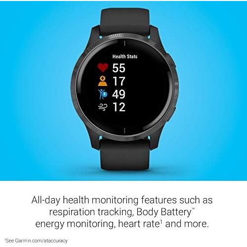 가민 Garmin Venu, GPS Smartwatch with Bright Touchscreen Display, Features Music, Body Energy Monitoring, Animated Workouts, Pulse Ox Sensor and More, Black, 010-02173-11