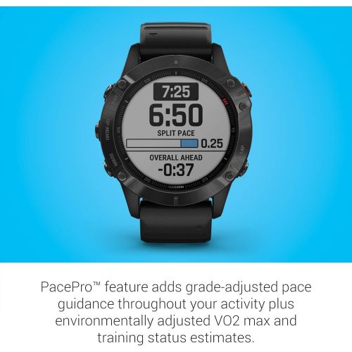 가민 Garmin Fenix 6 Pro, Premium Multisport GPS Watch, features Mapping, Music, Grade-Adjusted Pace Guidance and Pulse Ox Sensors, Black
