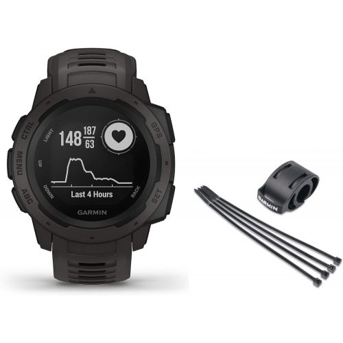 가민 Garmin Instinct with Bike Mount Rugged Outdoor Watch with GPS, Features GLONASS and Galileo, Heart Rate Monitoring and 3-axis Compass, Graphite (Graphite)