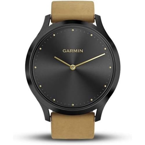 가민 Garmin vivomove HR, Hybrid Smartwatch for Men and Women, Onyx Black with Light Tan Suede Band