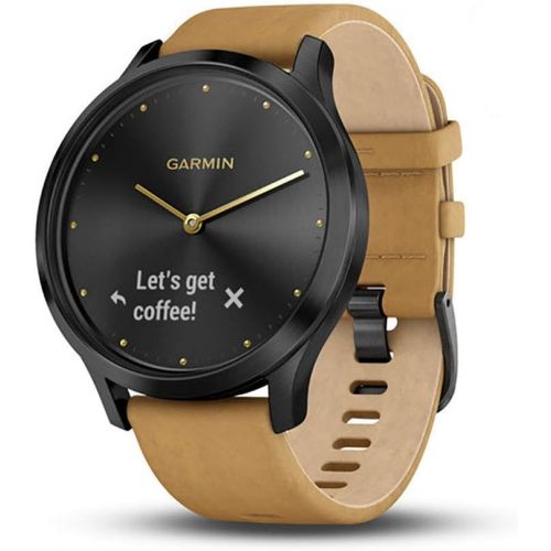 가민 Garmin vivomove HR, Hybrid Smartwatch for Men and Women, Onyx Black with Light Tan Suede Band