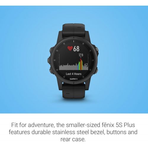 가민 Garmin fenix 5s Plus, Smaller-Sized Multisport GPS Smartwatch, Features Color Topo Maps, Heart Rate Monitoring, Music and Contactless Payment, Black