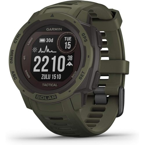 가민 Garmin Instinct Solar Tactical, Solar-Powered Rugged Outdoor Smartwatch with Tactical Features, Built-in Sports Apps and Health Monitoring, Moss Green