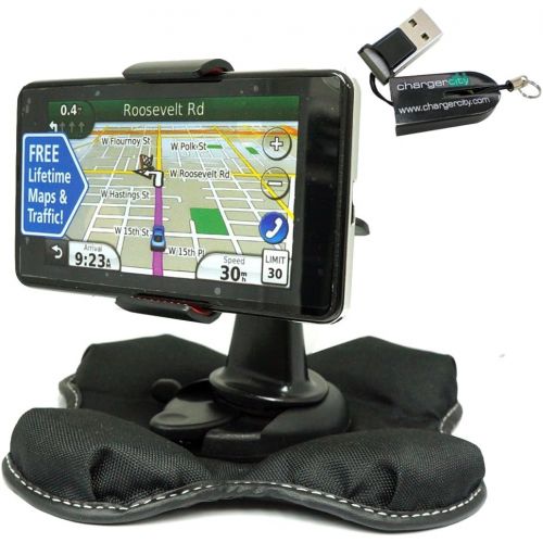 가민 Garmin Nuvi 1100 1200 1250 1260 1260t 1300 1350 1350t 1370 1370t 1390 1390t GPS Portable Dashboard Friction Mount Kit by ChargerCity w/OEM Micro SD USB Card Reader, Bracket Cradle