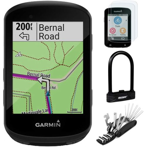 가민 Garmin 010-02060-00 Edge 530 GPS Cycling Computer Bundle with Screen Protector, Scratch Resistant Tempered Glass, Heavy Duty Combination U-Lock and 16-in-1 Multi-Function Bike Tool