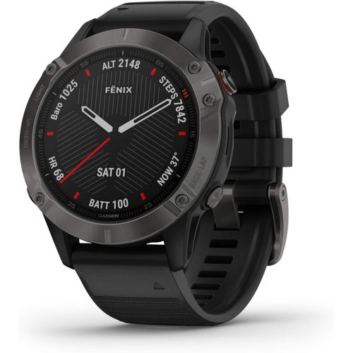 가민 Garmin Fenix 6 Sapphire, Premium Multisport GPS Watch, Features Mapping, Music, Grade-Adjusted Pace Guidance and Pulse Ox Sensors, Dark Gray with Black Band & 010-12520-00 Running