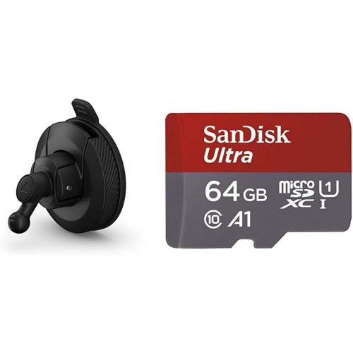 가민 Garmin Mini Suction Cup Mount & SanDisk 64GB Ultra microSDXC UHS-I Memory Card with Adapter - 100MB/s, C10, U1, Full HD, A1, Micro SD Card - SDSQUAR-064G-GN6MA