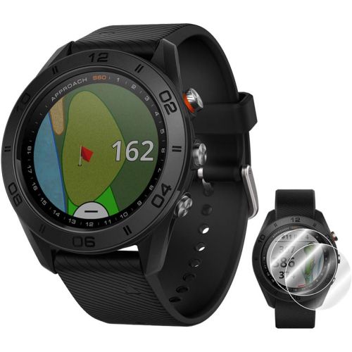 가민 Garmin Approach S60 Golf Watch Black with Black Band (010-01702-00) + Deco Essentials Approach S60 Screen Protector 2 Pack