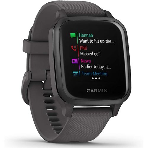 가민 Garmin 010-02427-00 Venu Sq, Slate Aluminum Bezel with Shadow Gray Case and Silicone Band Bundle with 1 YR CPS Enhanced Protection Pack