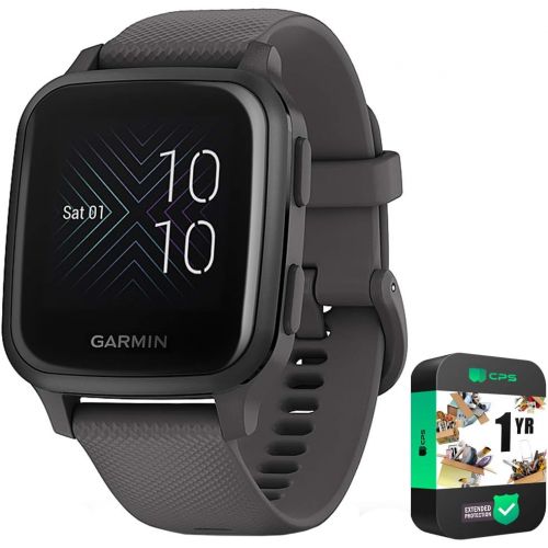 가민 Garmin 010-02427-00 Venu Sq, Slate Aluminum Bezel with Shadow Gray Case and Silicone Band Bundle with 1 YR CPS Enhanced Protection Pack