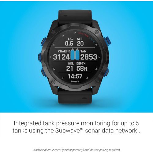 가민 Garmin Descent Mk2i, Watch-style Dive Computer with Air Integration, Multisport Training/Smart Features, Titanium with Black Band