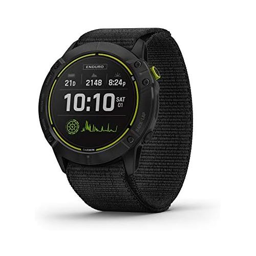 가민 Garmin Enduro, Ultraperformance Multisport GPS Watch with Solar Charging Capabilities, Battery Life Up to 80 Hours in GPS Mode, Carbon Gray DLC Titanium with Black UltraFit Nylon B