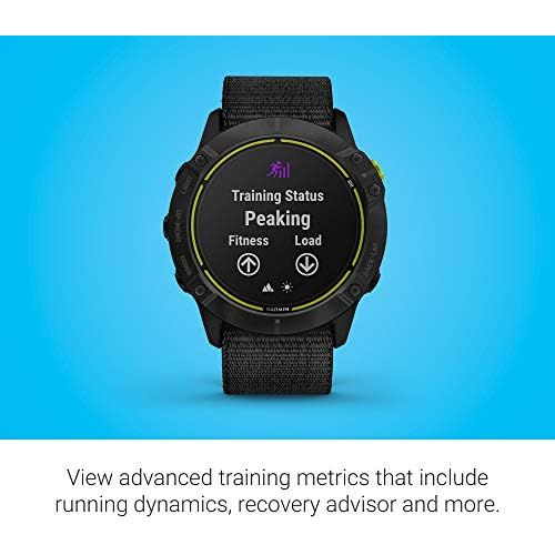 가민 Garmin Enduro, Ultraperformance Multisport GPS Watch with Solar Charging Capabilities, Battery Life Up to 80 Hours in GPS Mode, Carbon Gray DLC Titanium with Black UltraFit Nylon B