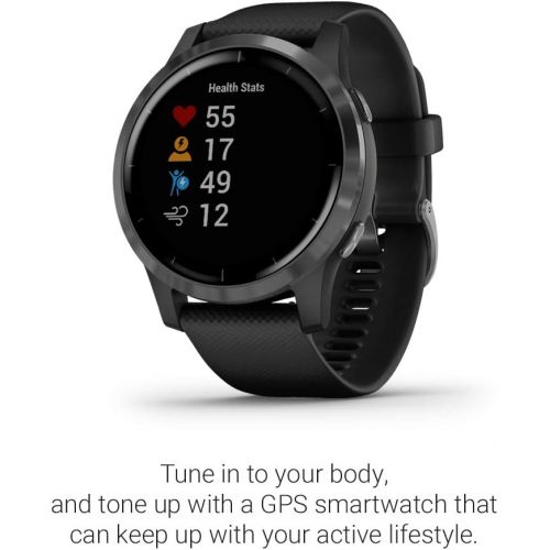 가민 Garmin Vivoactive 4, GPS Smartwatch, Features Music, Body Energy Monitoring, Animated Workouts, Pulse Ox Sensors and More, Black