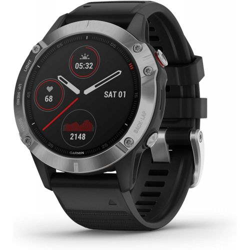 가민 Garmin Fenix 6, Premium Multisport GPS Watch, Heat and Altitude Adjusted V02 Max, Pulse Ox Sensors and Training Load Focus, Silver with Black Band & 010-12883-00 HRM-Dual Heart Rat