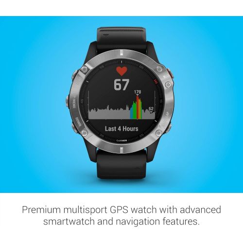 가민 Garmin Fenix 6, Premium Multisport GPS Watch, Heat and Altitude Adjusted V02 Max, Pulse Ox Sensors and Training Load Focus, Silver with Black Band & 010-12883-00 HRM-Dual Heart Rat