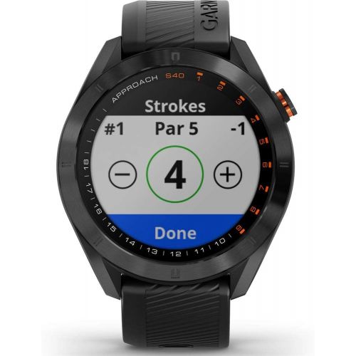 가민 Garmin Approach S40 Golf Watch (Black Stainless Steel/Black Band) - 010-02140-01 with Approach S60 Screen Protector 2pack