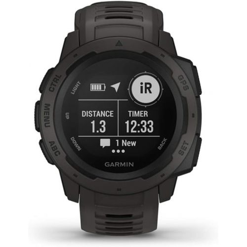 가민 Garmin Instinct Rugged Outdoor Watch w/GPS & Heart Rate Monitoring, Graphite +Accessories Bundle Includes, Tactical Emergency Bracelet, Tactical Flashlight & Pen Set w/Case, Zipper