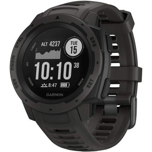 가민 Garmin Instinct Rugged Outdoor Watch with GPS and Heart Rate Monitoring Graphite (010-02064-00) with Deco Essentials 2-Pack Screen Protector Instinct