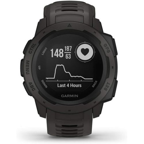가민 Garmin Instinct Rugged Outdoor Watch with GPS and Heart Rate Monitoring Graphite (010-02064-00) with Deco Essentials 2-Pack Screen Protector Instinct