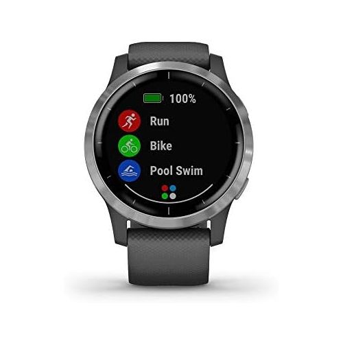 가민 Garmin 010-02174-01 Vivoactive 4 Smartwatch Shadow Gray/Stainless Bundle with CPS Enhanced Protection Pack