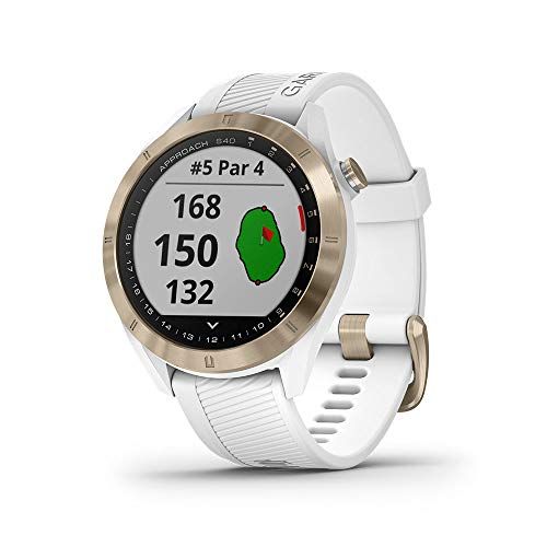 가민 Garmin Approach S40, Stylish GPS Golf Smartwatch, Lightweight with Touchscreen Display, White/Light Gold