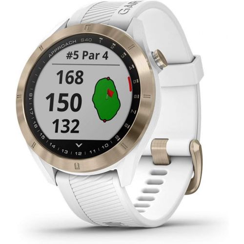 가민 Garmin Approach S40, Stylish GPS Golf Smartwatch, Lightweight with Touchscreen Display, White/Light Gold