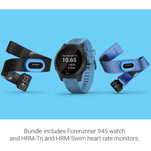 가민 Garmin Forerunner 945 Bundle, Premium GPS Running/Triathlon Smartwatch with Music, Blue