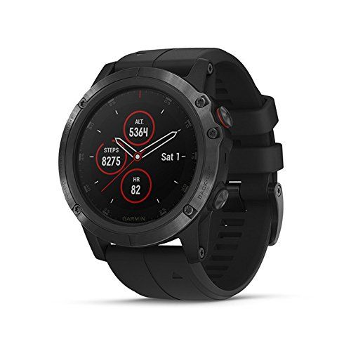 가민 Garmin fenix 5X Plus, Ultimate Multisport GPS Smartwatch, Features Color Topo Maps and Pulse Ox, Heart Rate Monitoring, Music and Contactless Payment, Black with Black Band