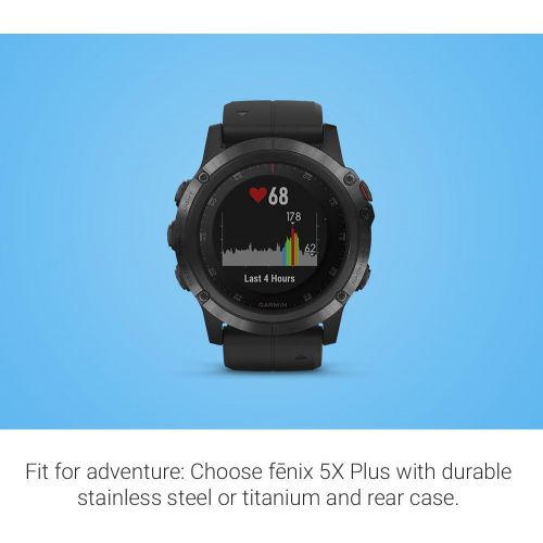 가민 Garmin fenix 5X Plus, Ultimate Multisport GPS Smartwatch, Features Color Topo Maps and Pulse Ox, Heart Rate Monitoring, Music and Contactless Payment, Black with Black Band