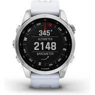 Garmin Fenix 7S, Smaller Sized Adventure smartwatch, Rugged Outdoor Watch with GPS, Touchscreen, Health and Wellness Features, Silver with Whitestone Band