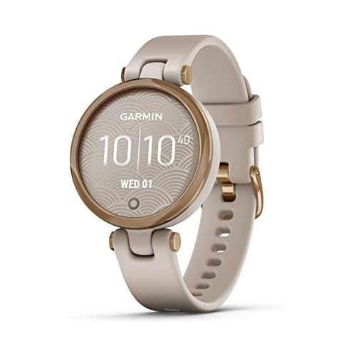 가민 Garmin Lily, Small GPS Smartwatch with Touchscreen and Patterned Lens, Rose Gold and Light Tan