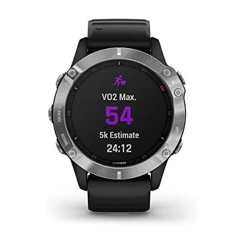 가민 Garmin fenix 6, Premium Multisport GPS Watch, Heat and Altitude Adjusted V02 Max, Pulse Ox Sensors and Training Load Focus, Silver with Black Band