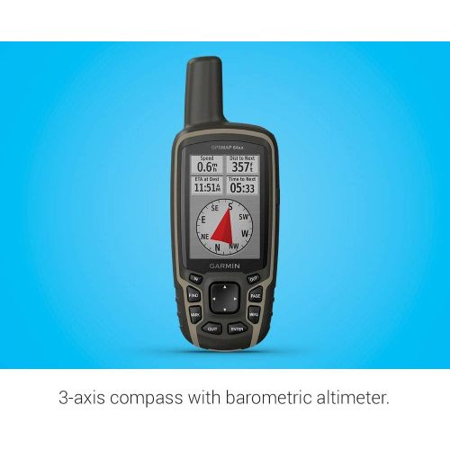 가민 Garmin GPSMAP 64sx, Handheld GPS with Altimeter and Compass, Preloaded with TopoActive Maps, Black/Tan