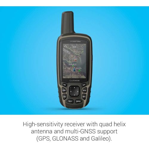 가민 Garmin GPSMAP 64sx, Handheld GPS with Altimeter and Compass, Preloaded with TopoActive Maps, Black/Tan