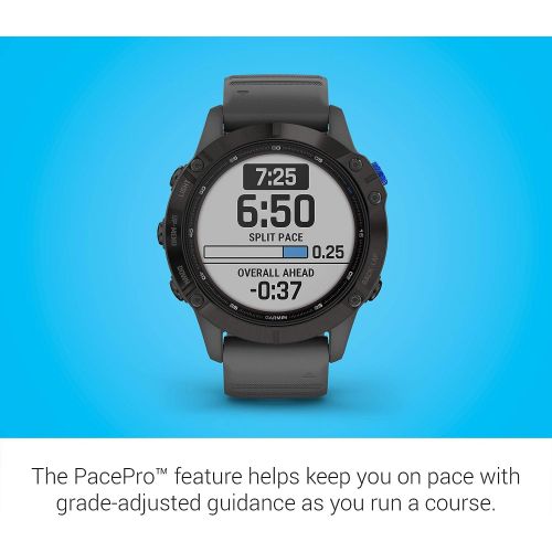 가민 Garmin fenix 6 Pro Solar, Multisport GPS Watch with Solar Charging Capabilities, Advanced Training Features and Data, Black with Slate Gray Band