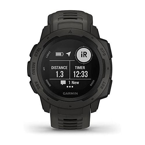 가민 Garmin 010-02064-00 Instinct, Rugged Outdoor Watch with GPS, Features Glonass and Galileo, Heart Rate Monitoring and 3-Axis Compass, Graphite