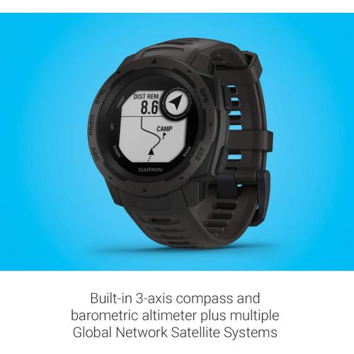 가민 Garmin 010-02064-00 Instinct, Rugged Outdoor Watch with GPS, Features Glonass and Galileo, Heart Rate Monitoring and 3-Axis Compass, Graphite